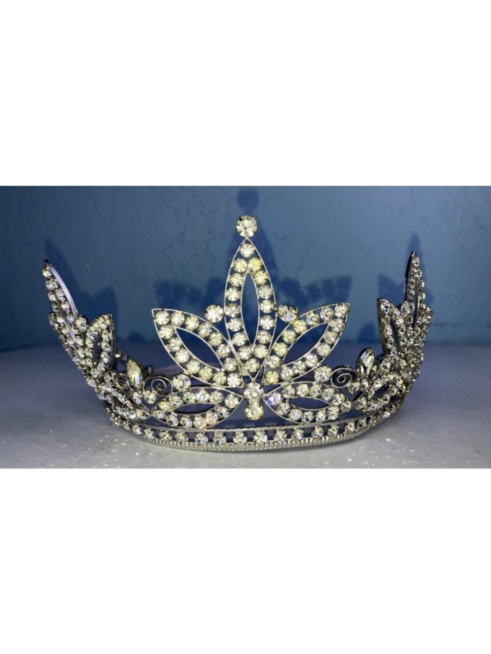 C 1940s Paste Stones Tiara Crown Floral Motif